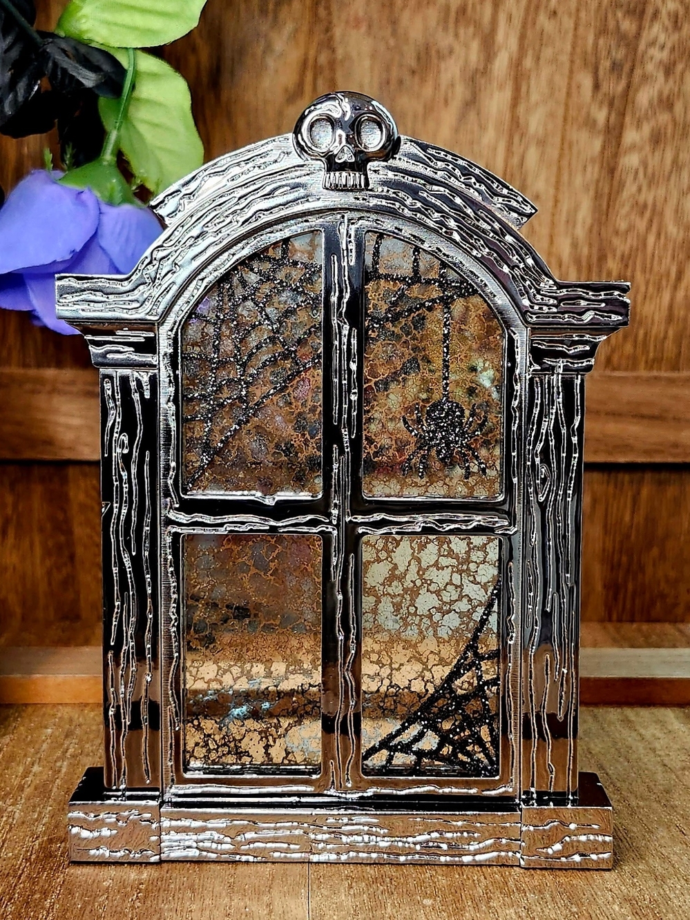 B&BW RARE & HTFSpooky Halloween Spider & Cobweb Window Single Wick Candle Holder